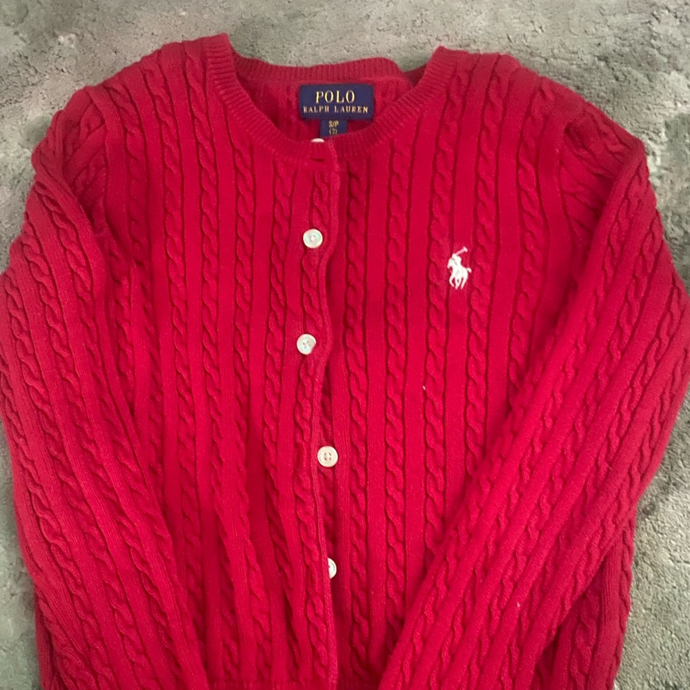 Ralph Lauren cable knit sweater button up size 7 gently worn